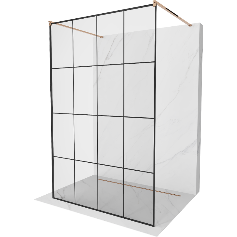 Mexen Kioto freistehende Duschwand 140 x 200 cm, schwarzes Gitter 8 mm, Roségold - 800-140-002-60-77