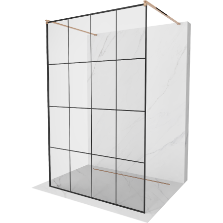 Mexen Kioto freistehende Duschwand 140 x 200 cm, schwarzes Gitter 8 mm, Roségold - 800-140-002-60-77