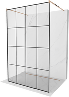Mexen Kioto Samostojeći tuš zid 140 x 200 cm, crna rešetka 8 mm, ružičasto zlato - 800-140-002-60-77