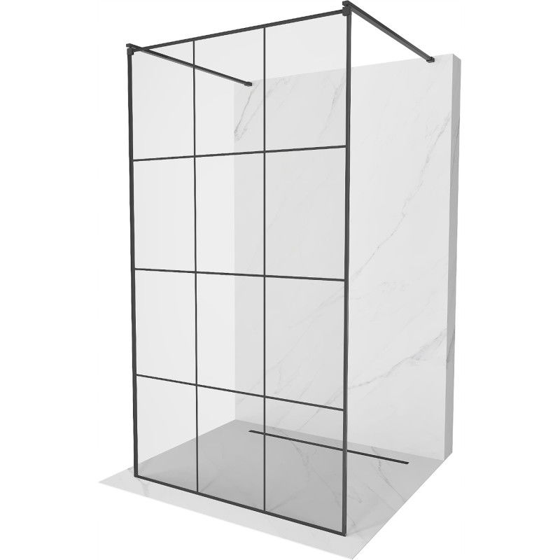 Mexen Kioto freistehende Duschwand 110 x 200 cm, schwarzes Gitter 8 mm, schwarz - 800-110-002-70-77