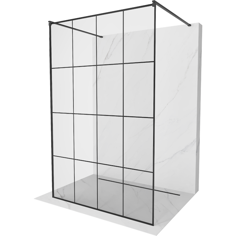 Mexen Kioto Freestanding shower wall 130 x 200 cm, black grid 8 mm, black - 800-130-002-70-77
