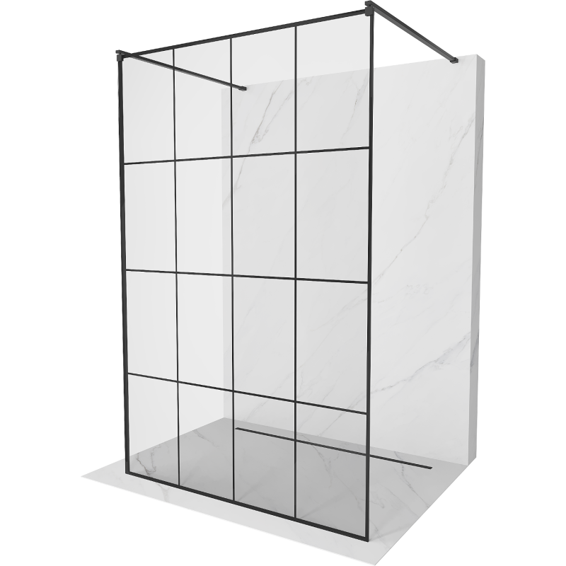 Mexen Kioto vapaa seisova suihkuseinä 130 x 200 cm, musta ruudukko 8 mm, musta - 800-130-002-70-77