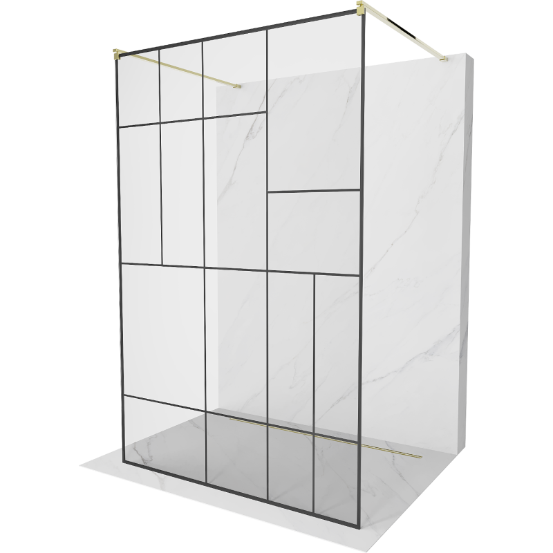 Mexen Kioto vapaasti seisova suihkuseinä 100 x 200 cm, musta kuvio 8 mm, kulta - 800-100-002-50-78
