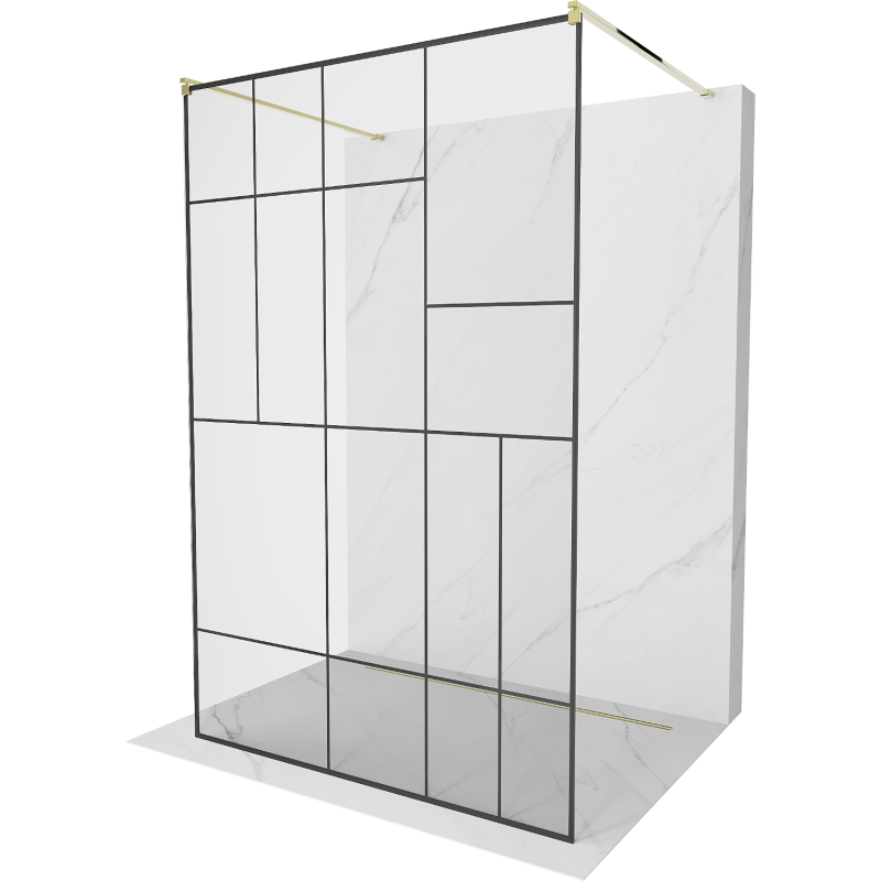 Mexen Kioto vrijstaande douchewand 100 x 200 cm, zwart patroon 8 mm, goud - 800-100-002-50-78