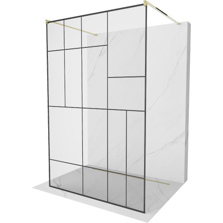 Mexen Kioto vrijstaande douchewand 100 x 200 cm, zwart patroon 8 mm, goud - 800-100-002-50-78