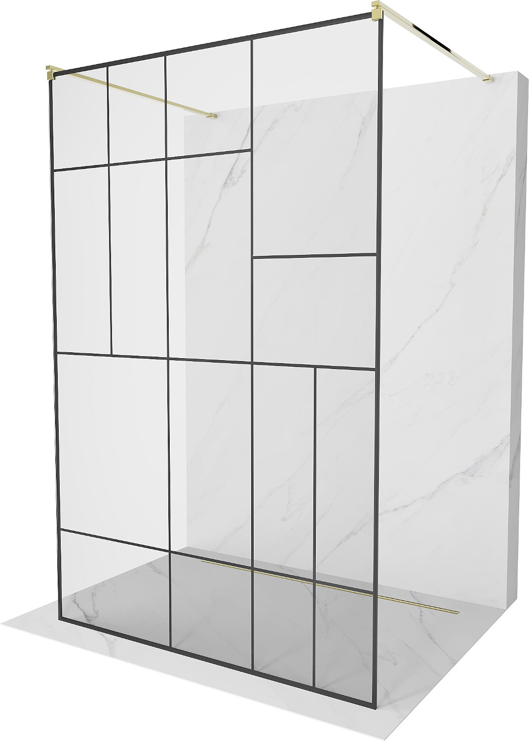 Mexen Kioto ścianka prysznicowa wolnostojąca 100 x 200 cm, czarny wzór 8 mm, złota - 800-100-002-50-78