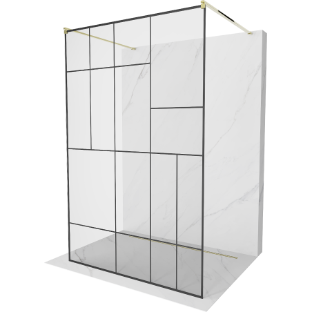Mexen Kioto Freestanding Shower Screen 130 x 200 cm, Black Pattern 8 mm, Gold - 800-130-002-50-78
