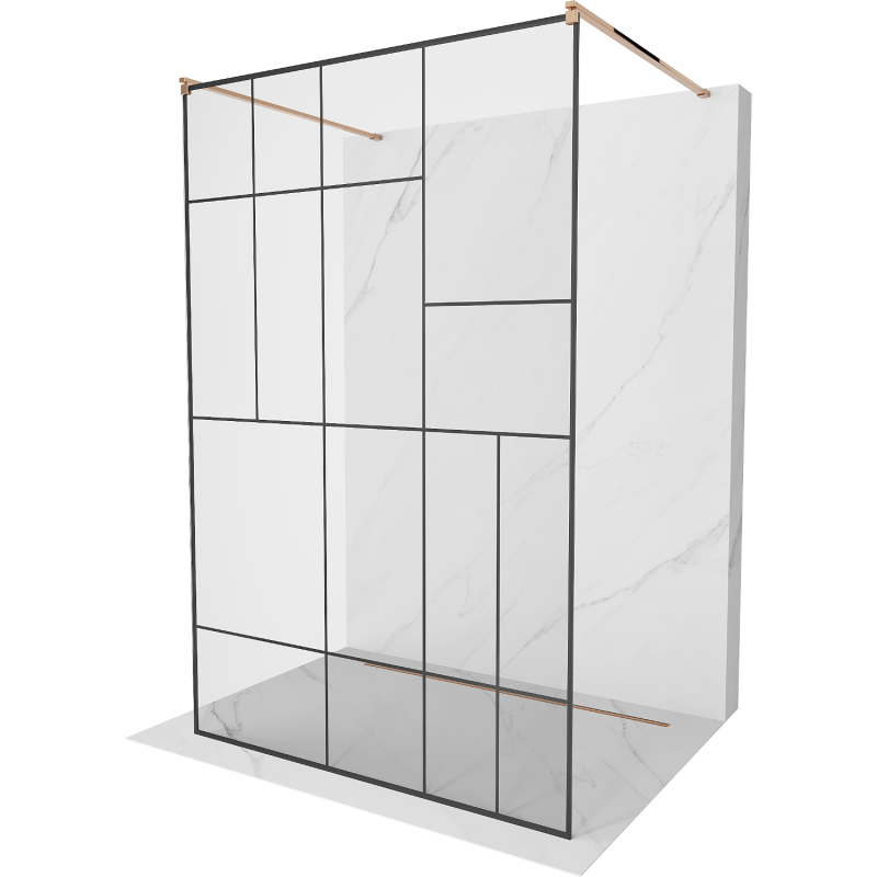Paroi de douche autoportante Mexen Kioto 130 x 200 cm, motif noir 8 mm, or rose - 800-130-002-60-78