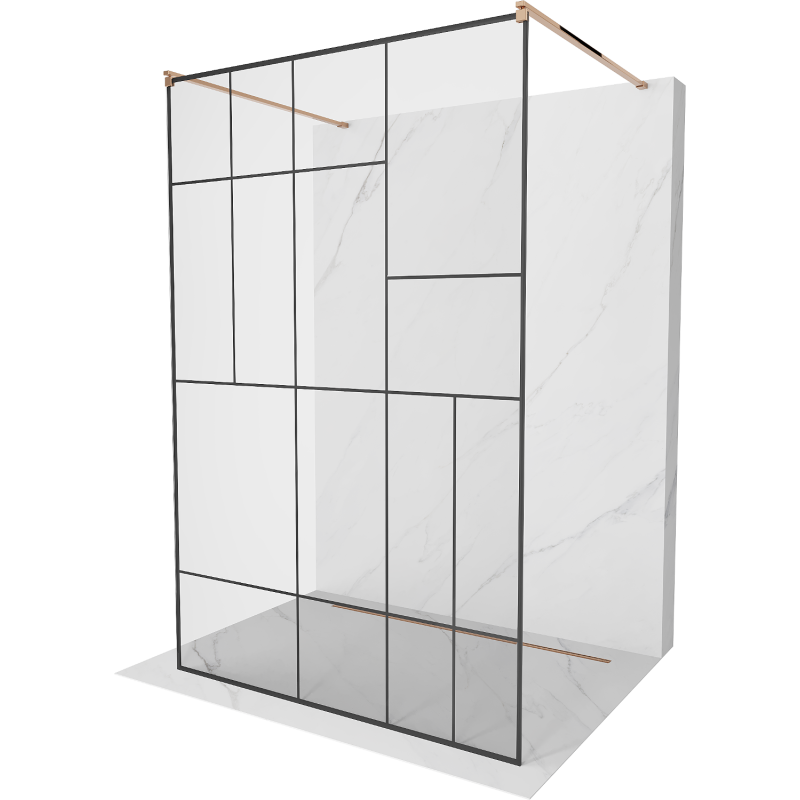 Mexen Kioto freistehende Duschwand 140 x 200 cm, schwarzes Muster 8 mm, Roségold - 800-140-002-60-78
