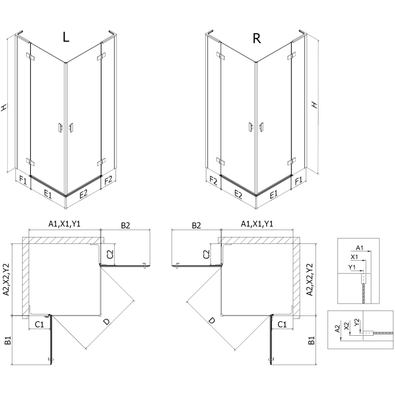 Mexen Mist-H L Duo kabina prysznicowa uchylna prawa 80 x 90 cm, transparent, czarna - 8A5L-080L-090P-70-00