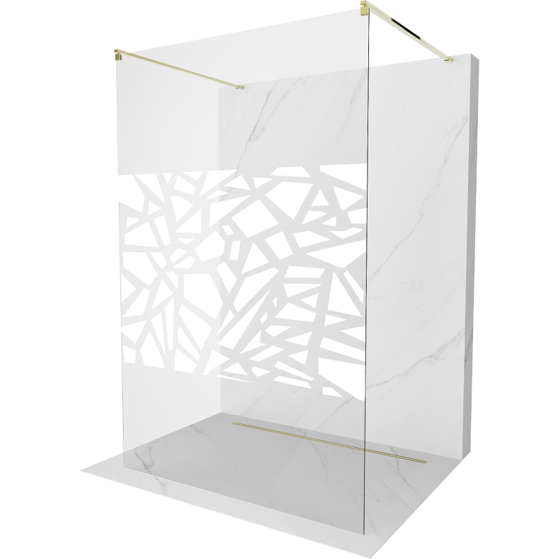 Mexen Kioto vrijstaande douchewand 100 x 200 cm, wit patroon 8 mm, goud - 800-100-002-50-85