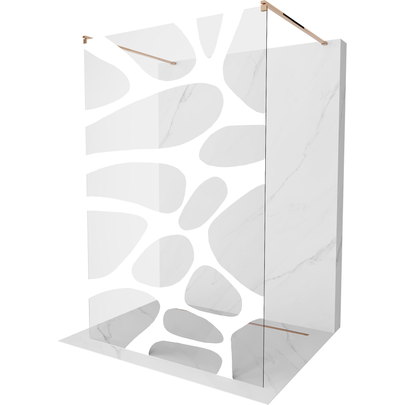 Mexen Kioto Freestanding Shower Wall 100 x 200 cm, White Wave 8 mm, Rose Gold - 800-100-002-60-97