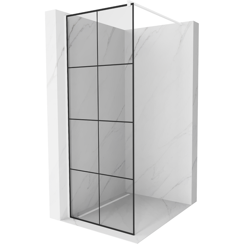 Mexen Kioto douchewand Walk-in 90 x 200 cm, zwart raster 8 mm, wit - 800-090-101-20-77