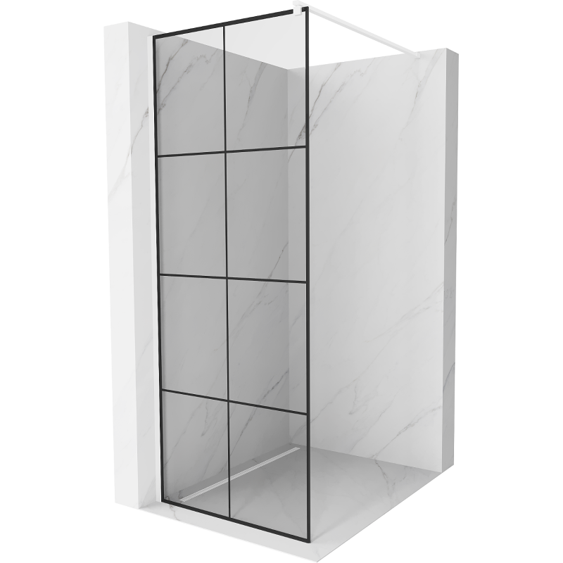 Mexen Kioto duschvägg Walk-in 90 x 200 cm, svart rutnät 8 mm, vit - 800-090-101-20-77
