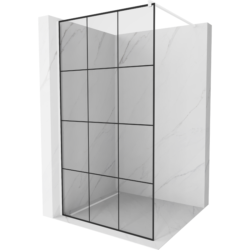 Mexen Kioto parede de duche Walk-in 100 x 200 cm, grade preta 8 mm, branco - 800-100-101-20-77