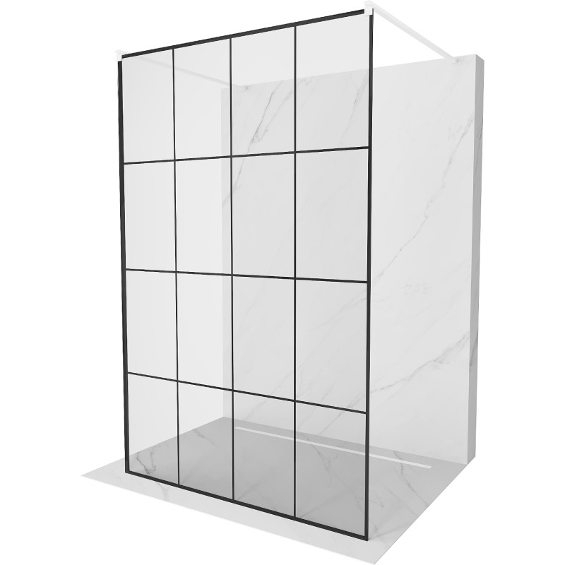 Mexen Kioto slobodno stojeća tuš stijena 140 x 200 cm, crna rešetka 8 mm, bijela - 800-140-002-20-77