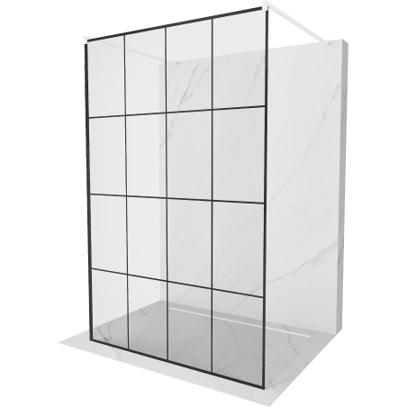 Mexen Kioto standalone shower wall 140 x 200 cm, black grid 8 mm, white - 800-140-002-20-77