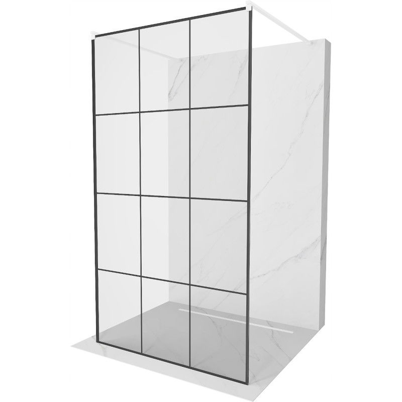 Mexen Kioto vrijstaande douchewand 110 x 200 cm, zwart raster 8 mm, wit - 800-110-002-20-77