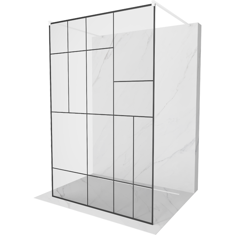 Mexen Kioto ścianka prysznicowa wolnostojąca 130 x 200 cm, czarny wzór 8 mm, biała - 800-130-002-20-78