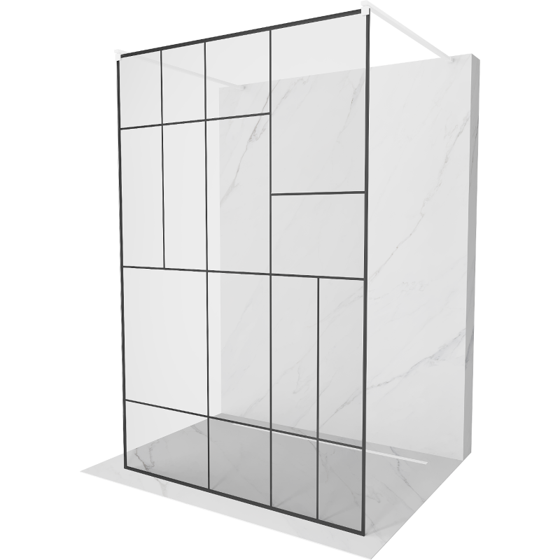 Mexen Kioto vrijstaande douchewand 130 x 200 cm, zwart patroon 8 mm, wit - 800-130-002-20-78