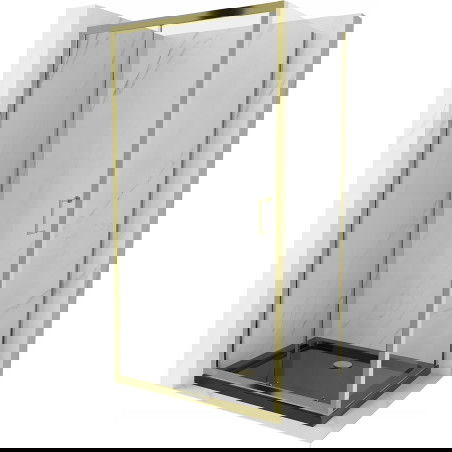Mexen Apia Duschkabine verschiebbar 140 x 70 cm, transparent, gold + Flat Duschwanne, schwarz - 840-140-070-50-00-4070G