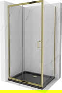 Mexen Apia Duschkabine verschiebbar 140 x 70 cm, transparent, gold + Flat Duschwanne, schwarz - 840-140-070-50-00-4070G