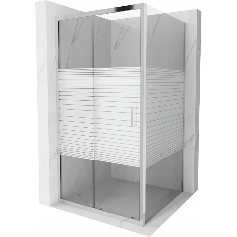 Mexen Apia klizna kabina s kliznim vratima 90 x 90 cm, bijele pruge, krom - 840-090-090-01-20