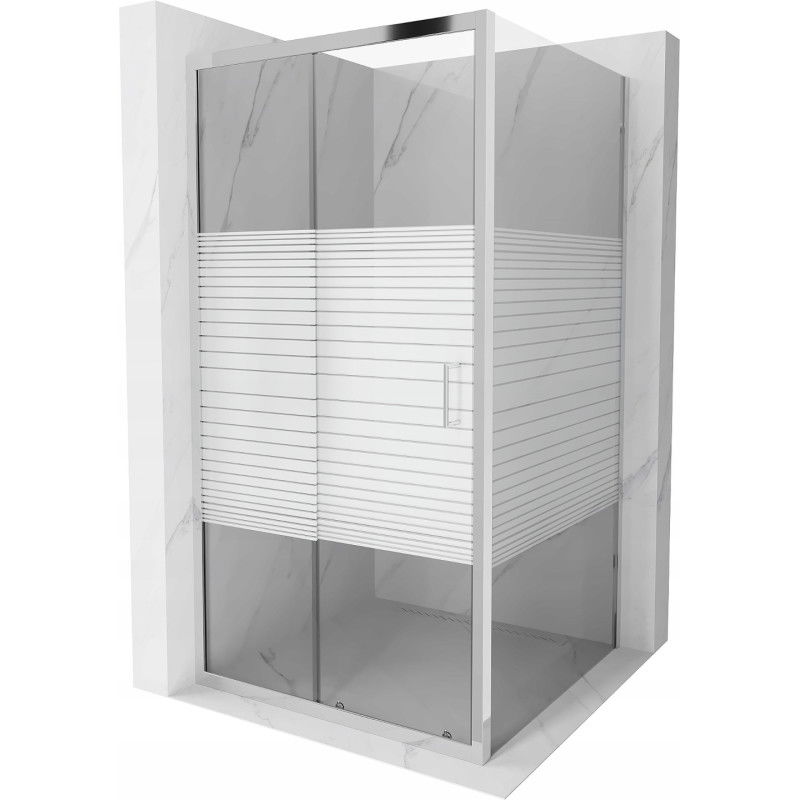 Mexen Apia schuifbare douchecabine 90 x 90 cm, witte strepen, chroom - 840-090-090-01-20