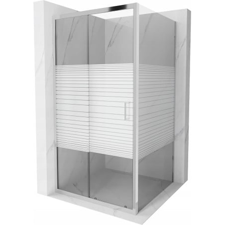 Mexen Apia sliding shower cabin 90 x 90 cm, white stripes, chrome - 840-090-090-01-20