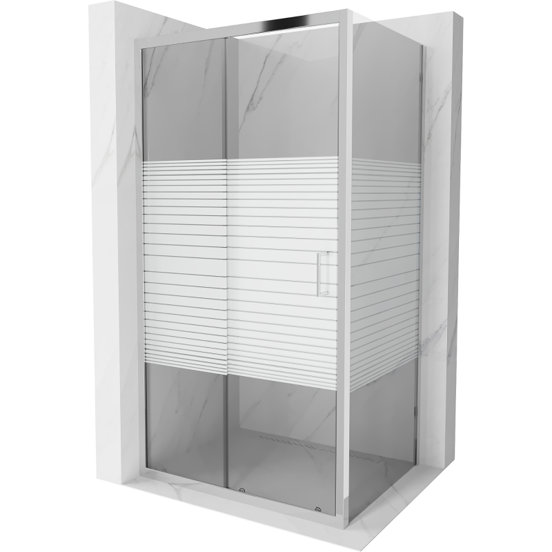 Mexen Apia cabine de douche coulissante 95 x 100 cm, bandes blanches, chrome - 840-095-100-01-20