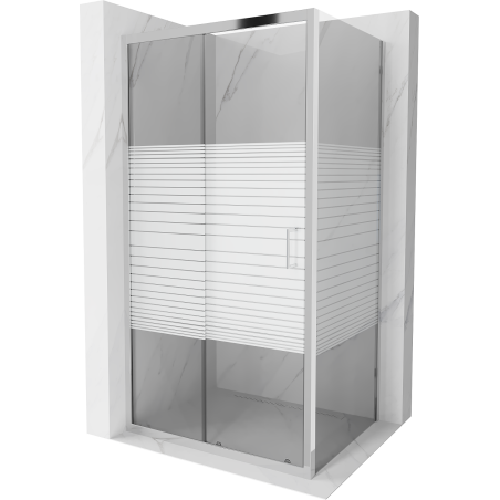 Mexen Apia cabine de douche coulissante 100 x 80 cm, bandes blanches, chrome - 840-100-080-01-20