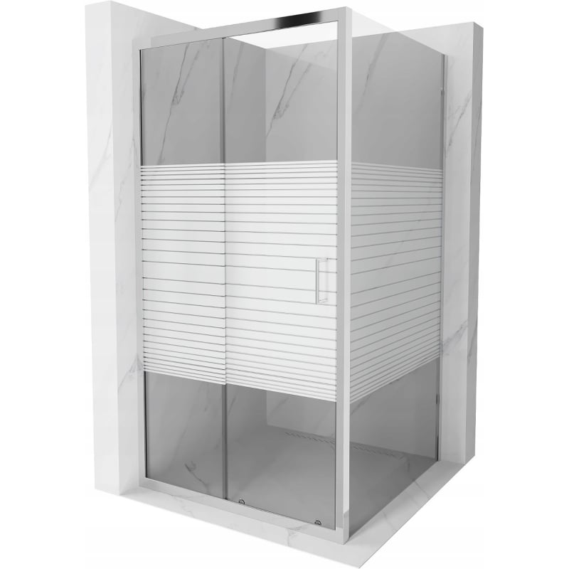 Mexen Apia klizna tuš kabina 100 x 100 cm, bijele trake, krom - 840-100-100-01-20