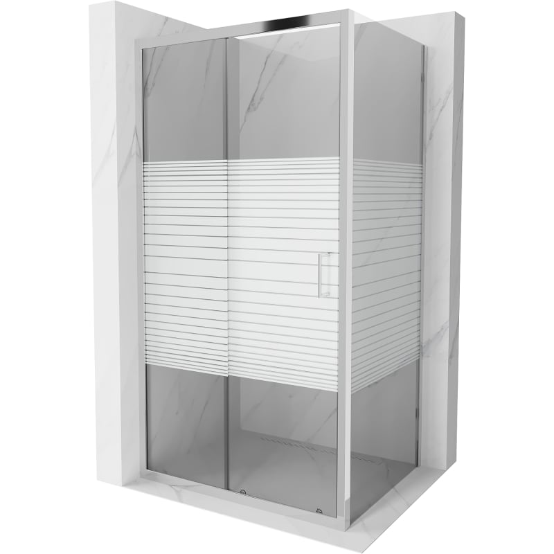 Mexen Apia liuglev dušinurk 125 x 80 cm, valged triibud, kroom - 840-125-080-01-20