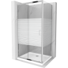 Mexen Apia klizna tuš kabina klizna 90 x 80 cm, bijele pruge, krom + plitica Flat - 840-090-080-01-20-4010