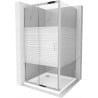 Mexen Apia kabina prysznicowa rozsuwana 90 x 90 cm, białe pasy, chrom + brodzik Flat - 840-090-090-01-20-4010