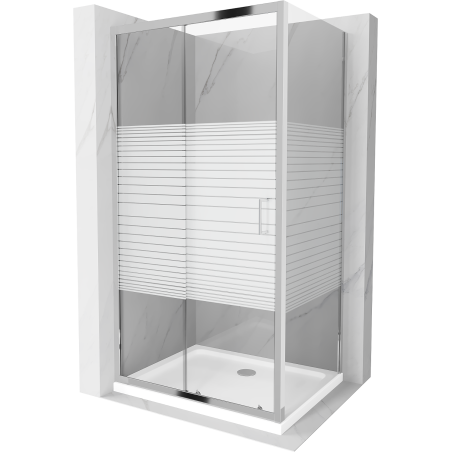 Mexen Apia cabine de douche coulissante 100 x 80 cm, bandes blanches, chrome + receveur de douche Flat - 840-100-080-01-20-4010