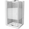 Mexen Apia schuifdouchecabine 100 x 90 cm, witte strepen, chroom + Flat douchebak - 840-100-090-01-20-4010