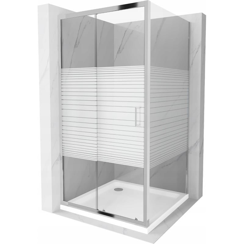 Mexen Apia cabine de douche coulissante 100 x 100 cm, bandes blanches, chrome + receveur plat - 840-100-100-01-20-4010