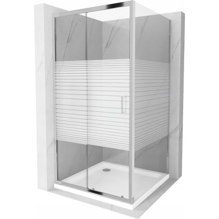 Mexen Apia cabine de douche coulissante 100 x 100 cm, bandes blanches, chrome + receveur plat - 840-100-100-01-20-4010