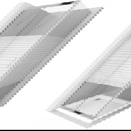 Mexen Apia skjutbar duschkabin 100 x 100 cm, vita ränder, krom + Flat duschkar - 840-100-100-01-20-4010