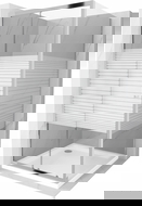 Mexen Apia liukuovi suihkukaappi 100 x 100 cm, valkoiset raidat, kromi + Flat-allas - 840-100-100-01-20-4010