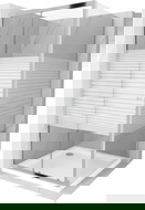 Mexen Apia Schiebetür-Duschkabine 100 x 100 cm, weiße Streifen, Chrom + flache Duschwanne - 840-100-100-01-20-4010