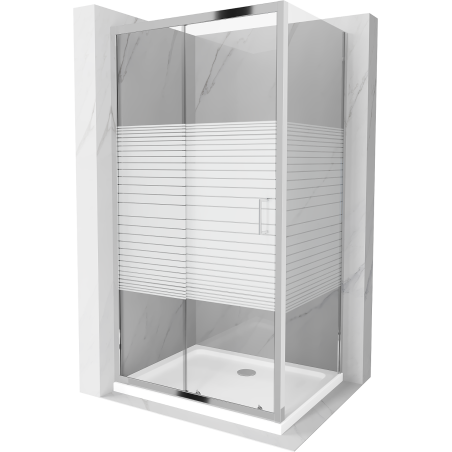 Cabine de douche coulissante Mexen Apia 110 x 100 cm, bandes blanches, chrome + receveur plat - 840-110-100-01-20-4010