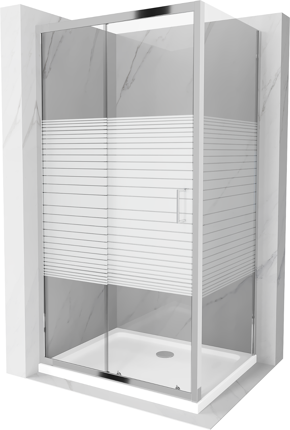 Mexen Apia kabina prysznicowa rozsuwana 120 x 100 cm, pasy, chrom + brodzik Flat - 840-120-100-01-20-4010