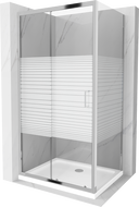 Mexen Apia cabine de douche coulissante 130 x 80 cm, bandes blanches, chromée + receveur plat - 840-130-080-01-20-4010