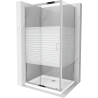 Mexen Apia Duschkabine, 130 x 90 cm, weiße Streifen, Chrom + Flat-Duschwanne - 840-130-090-01-20-4010