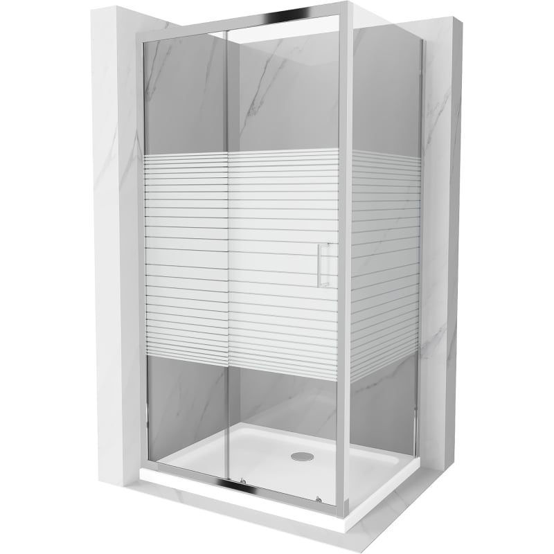 Mexen Apia klizni tuš kabina klizna 140 x 90 cm, bijele trake, krom + plitica Flat - 840-140-090-01-20-4010