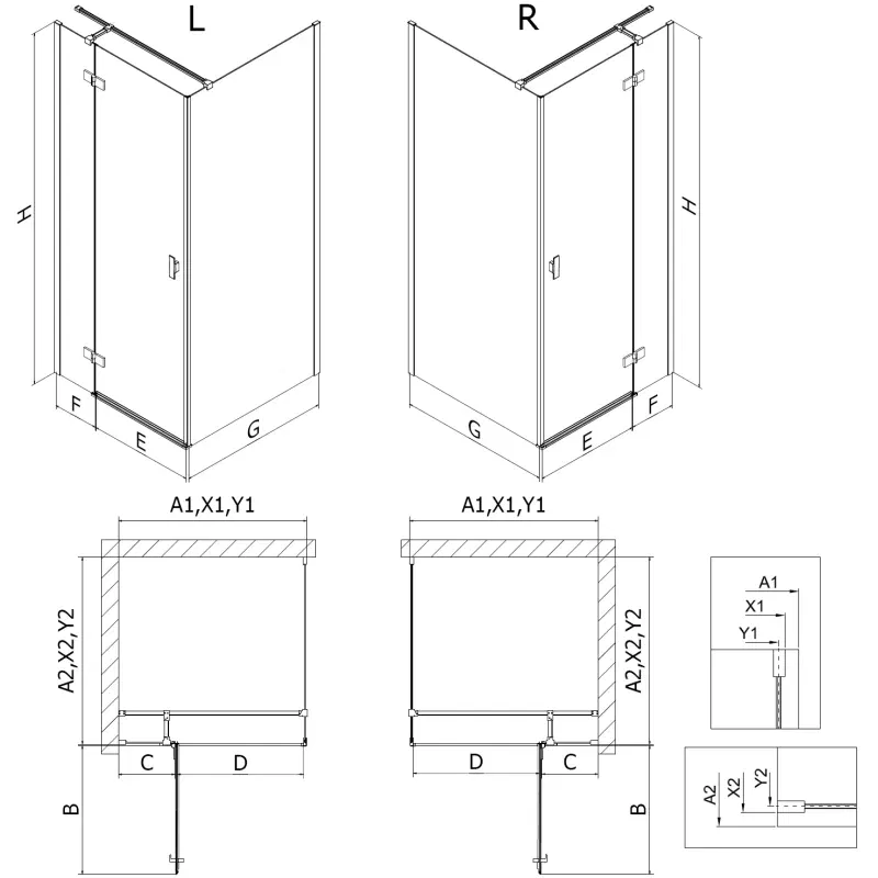 Mexen Mist-H T cabine de douche pivotante gauche 70 x 80 cm, transparent, cuivre brossé - 8A5T-070-080-65-00-L