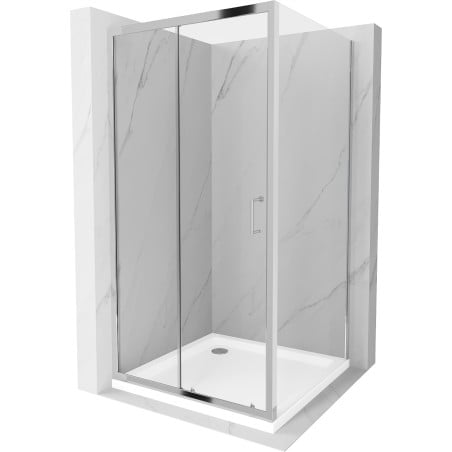 Mexen Apia Duschkabine Schiebetür 90 x 90 cm, transparent, Chrom + Duschwanne Flat - 840-090-090-01-00-4010