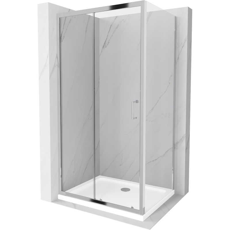Mexen Apia Duschkabine, Schiebetür, 100 x 80 cm, transparent, Chrom + Duschwanne Flat - 840-100-080-01-00-4010